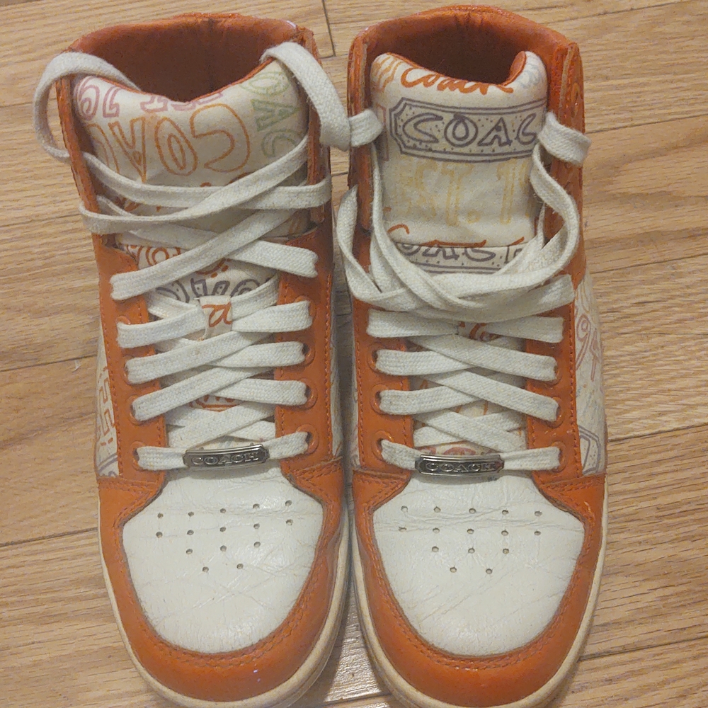 Coach Orange and White High-Top Sneakers